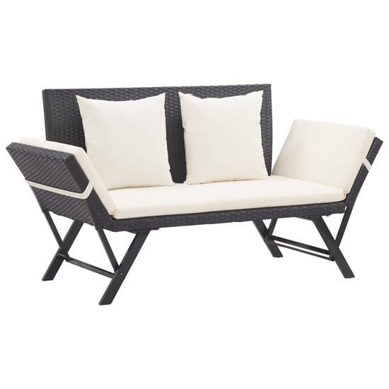 Lillie Garden Seating Bench In Black Rattan With Cushions