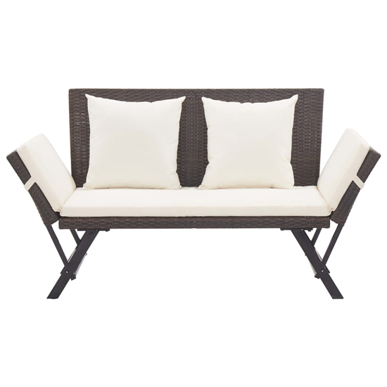Lillie Garden Seating Bench In Brown Rattan With Cushions