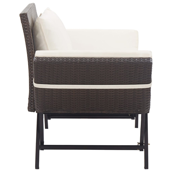 Lillie Garden Seating Bench In Brown Rattan With Cushions