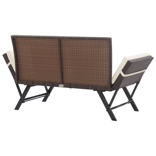 Lillie Garden Seating Bench In Brown Rattan With Cushions