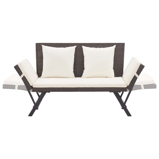 Lillie Garden Seating Bench In Brown Rattan With Cushions