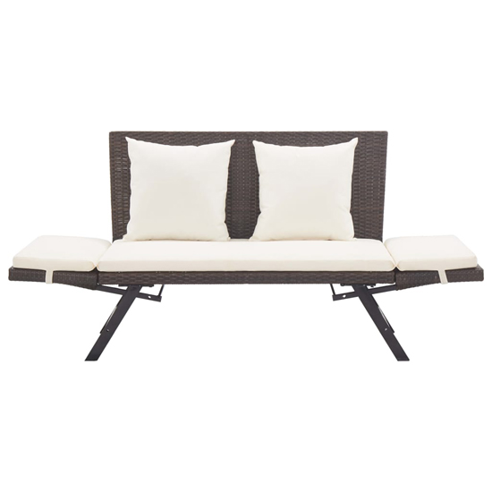 Lillie Garden Seating Bench In Brown Rattan With Cushions