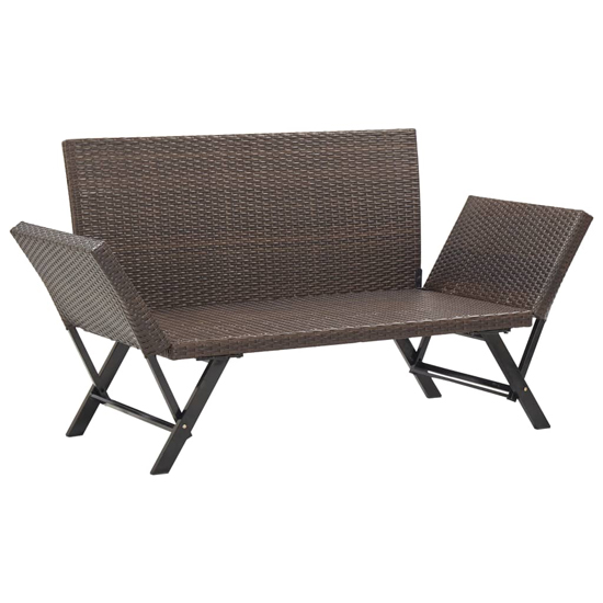 Lillie Garden Seating Bench In Brown Rattan With Cushions