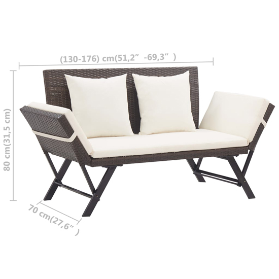 Lillie Garden Seating Bench In Brown Rattan With Cushions