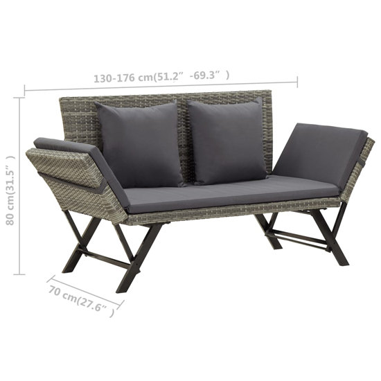 Lillie Garden Seating Bench In Grey Rattan With Cushions
