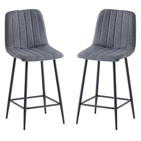 Lillie Grey Fabric Counter Bar Stools In Pair