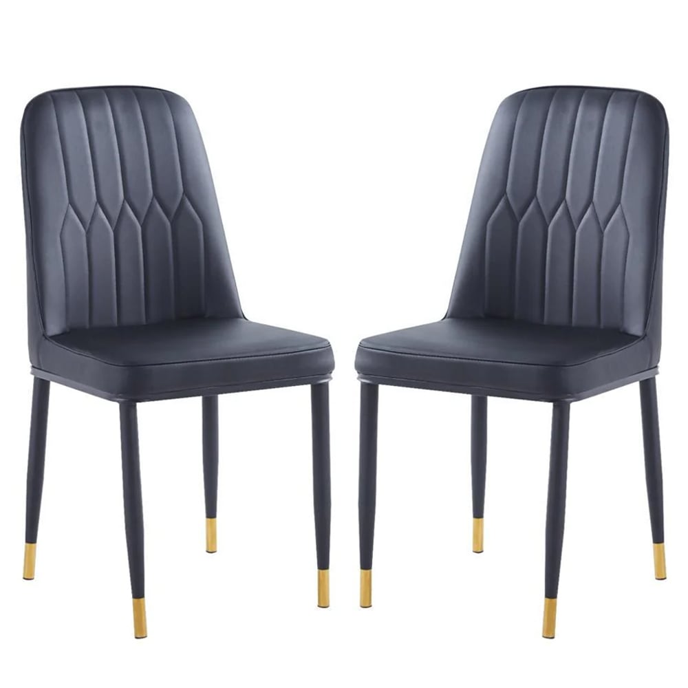 Read more about Lima black faux leather dining chairs in pair
