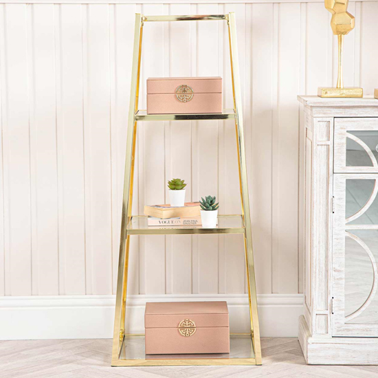 Product photograph of Lima Ladder Display Stand Small In Shiny Gold Frame from Furniture in Fashion