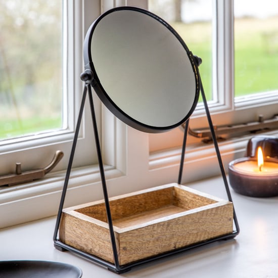 Photo of Lima vanity mirror with tray in black metal frame
