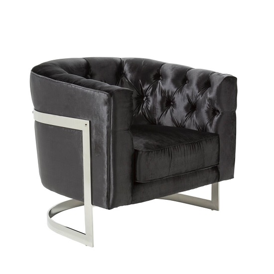 Lincoln Accent Chair In Black Velvet And Polished Steel Frame