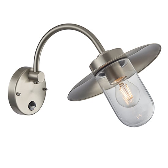 Read more about Lincoln pir clear glass wall light in brushed stainless steel