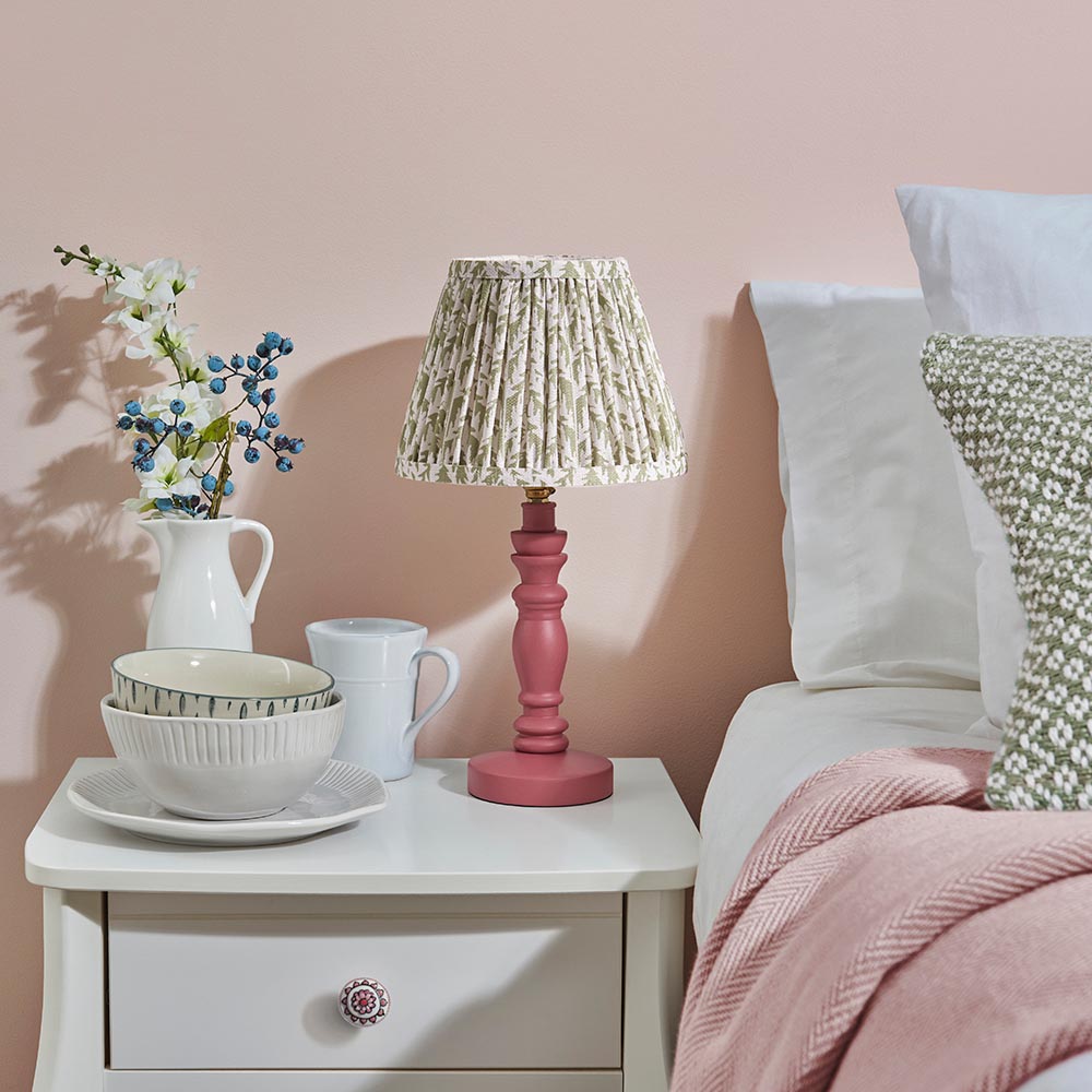Lincoln Garden Green 20cm Shade Wood Table Lamp In Pink Clay