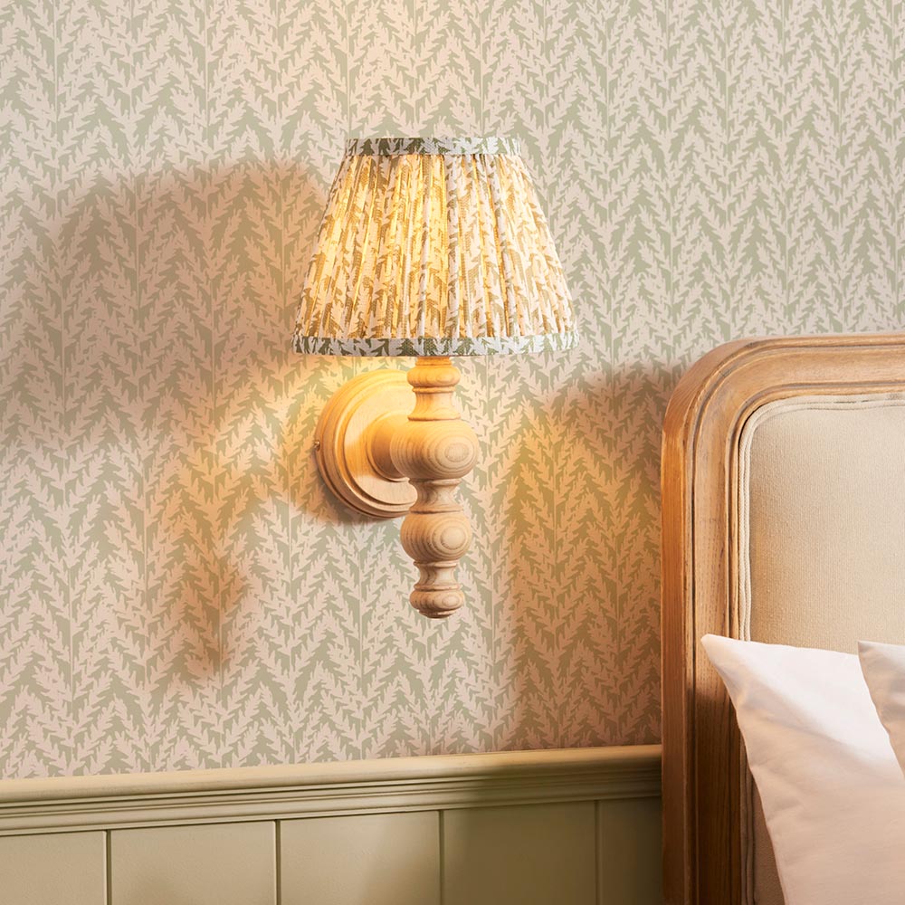Lincoln Garden Green 20cm Shade Wood Wall Light In Natural Ash