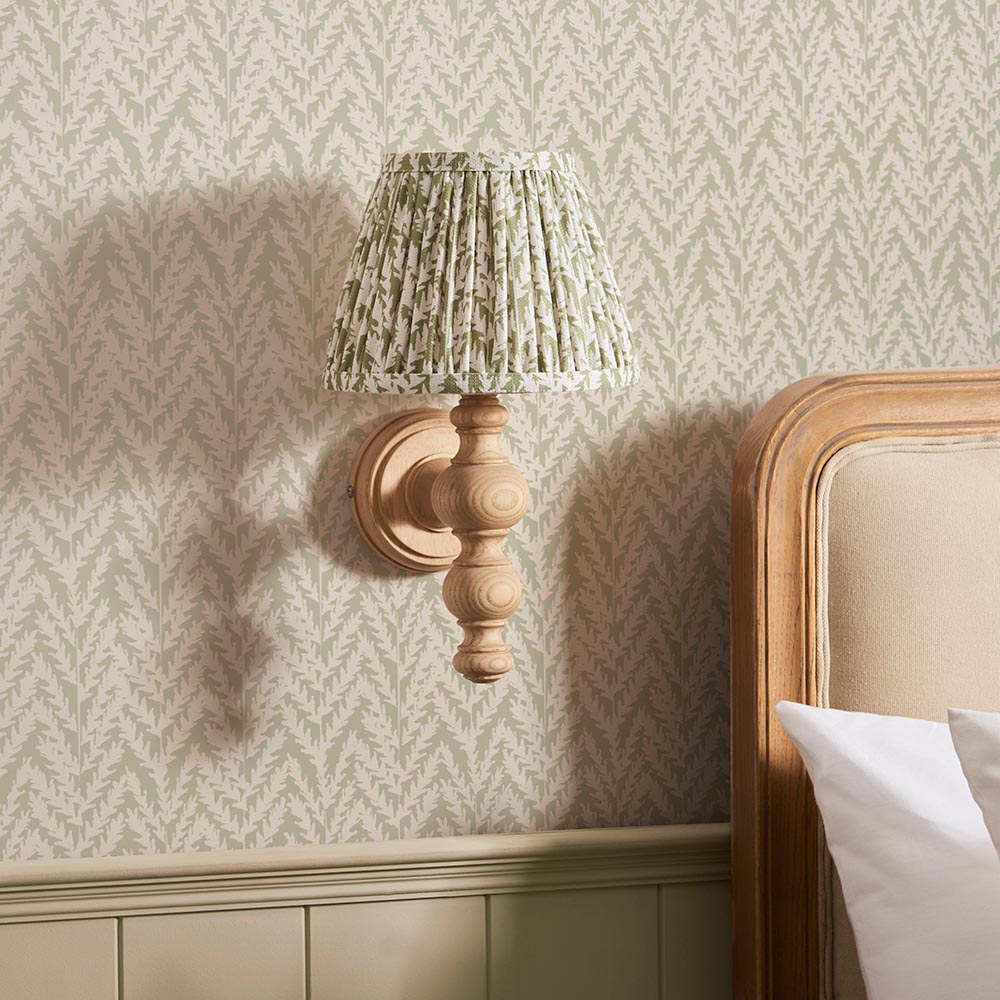 Lincoln Garden Green 20cm Shade Wood Wall Light In Natural Ash
