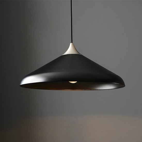 Photo of Lincoln industrial coned ceiling pendant light in matt nickel