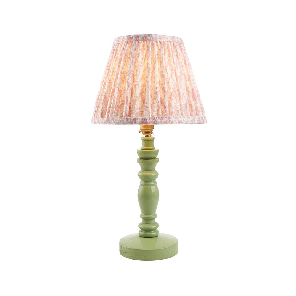Lincoln Peachy Keen 20cm Shade Wood Table Lamp In Cotswold Green