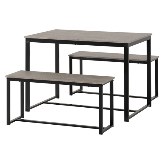 Logan Wooden Dining Table With 2 Dining Benches In Stone Effect