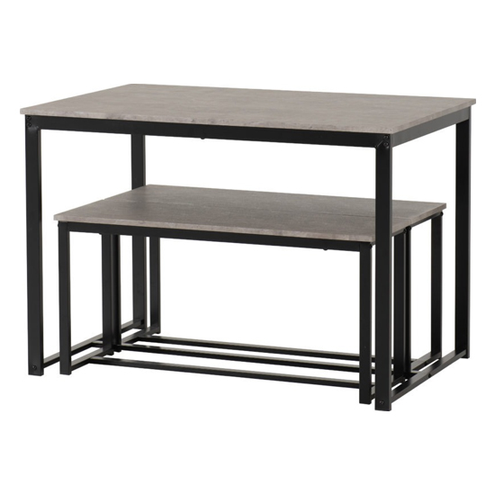 Logan Wooden Dining Table With 2 Dining Benches In Stone Effect