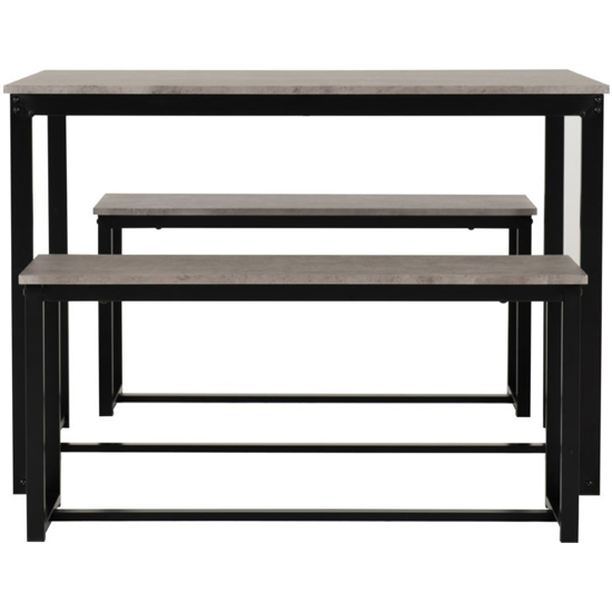 Logan Wooden Dining Table With 2 Dining Benches In Stone Effect