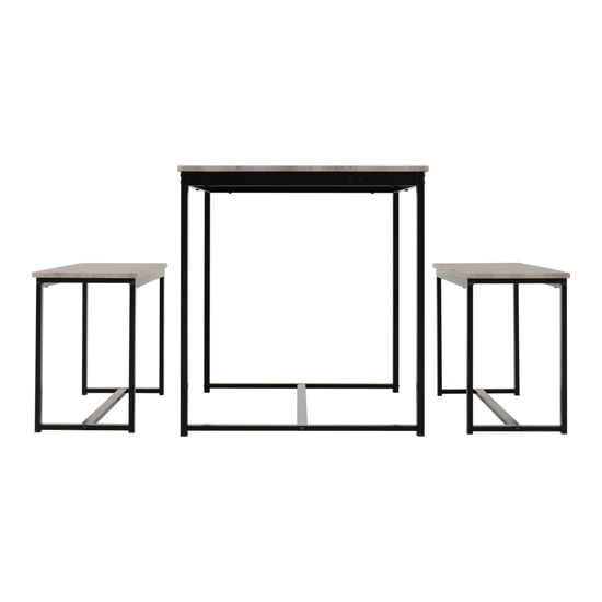 Logan Wooden Dining Table With 2 Dining Benches In Stone Effect