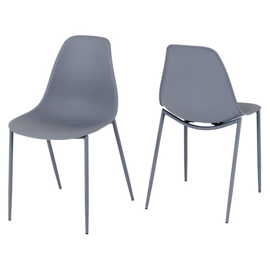 Laggan Grey Plastic Dining Chairs With Metal Legs In Pair