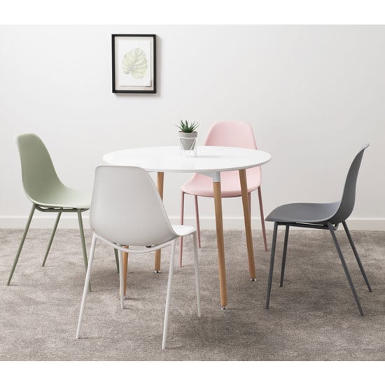 Laggan Pink Plastic Dining Chairs With Metal Legs In Pair_2