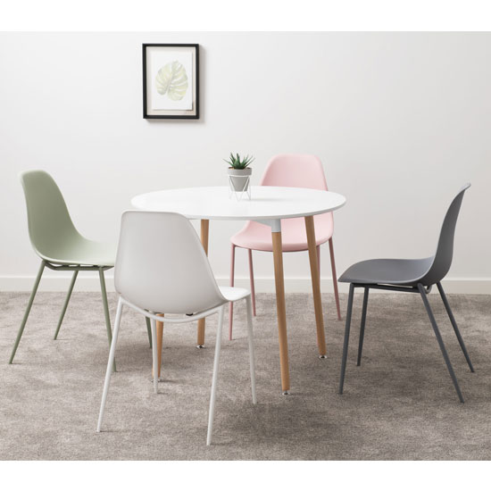 Laggan Pink Plastic Dining Chairs With Metal Legs In Pair_2