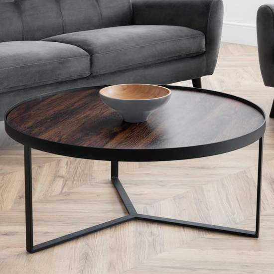 Lamis Wooden Coffee Table In Walnut With Black Metal Base Furniture in Fashion