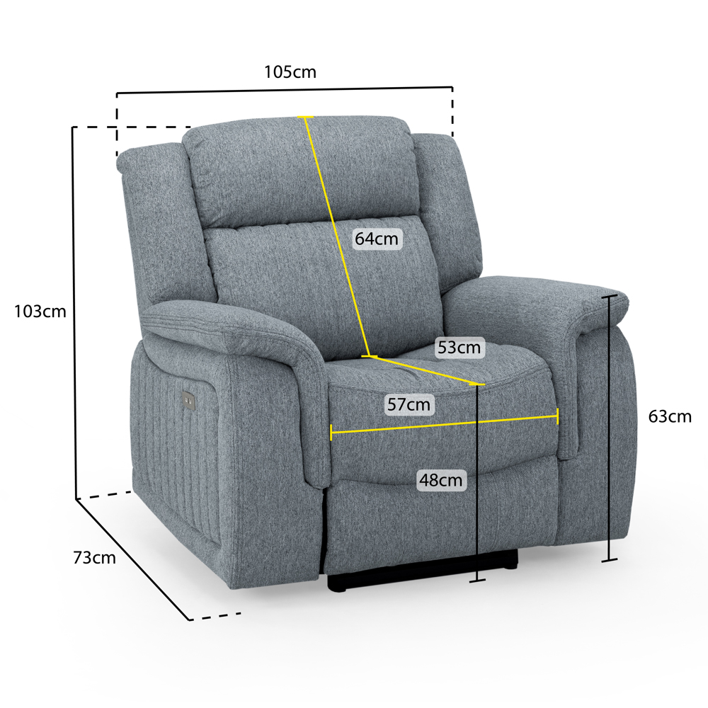 Lindsay Fabric Electric Recliner 1 Seater Sofa In Grey