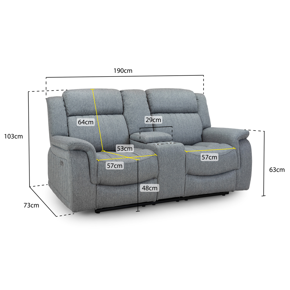 Lindsay Fabric Electric Recliner 2 Seater Sofa In Grey