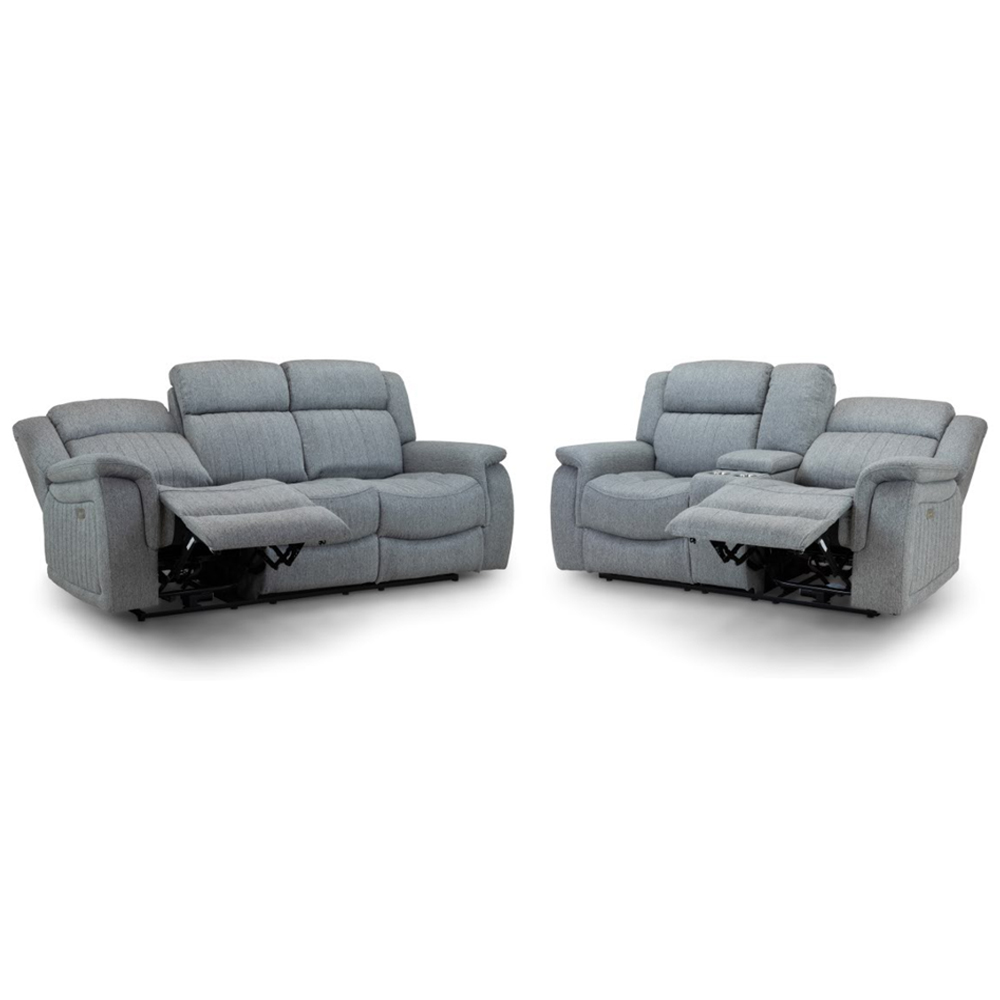 Lindsay Fabric Electric Recliner 3+2 Seater Sofa Set In Grey