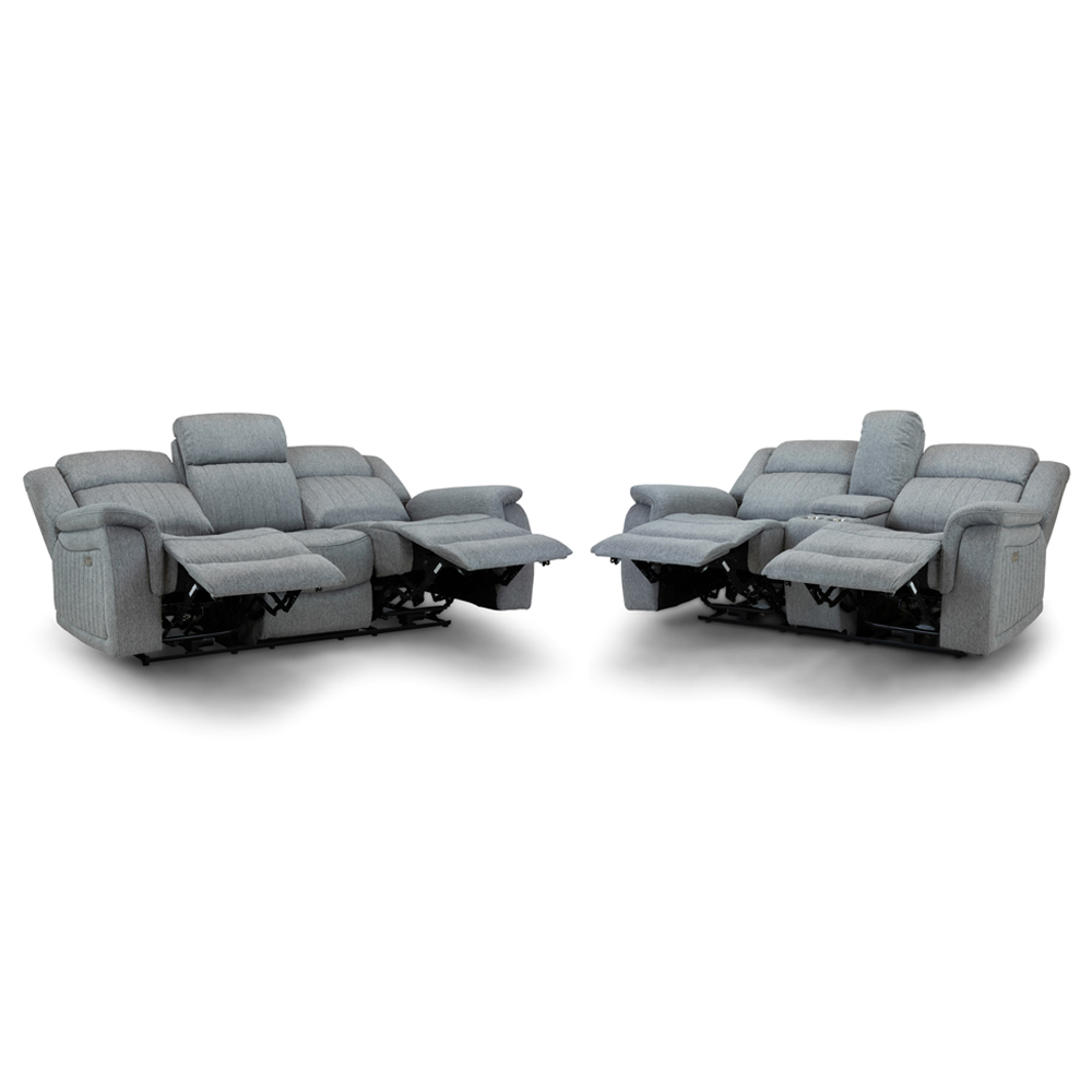 Lindsay Fabric Electric Recliner 3+2 Seater Sofa Set In Grey