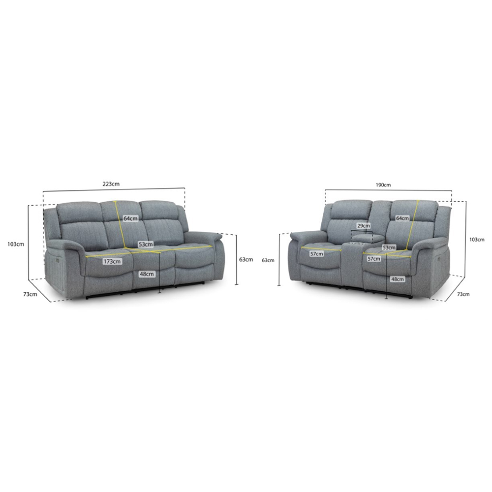 Lindsay Fabric Electric Recliner 3+2 Seater Sofa Set In Grey