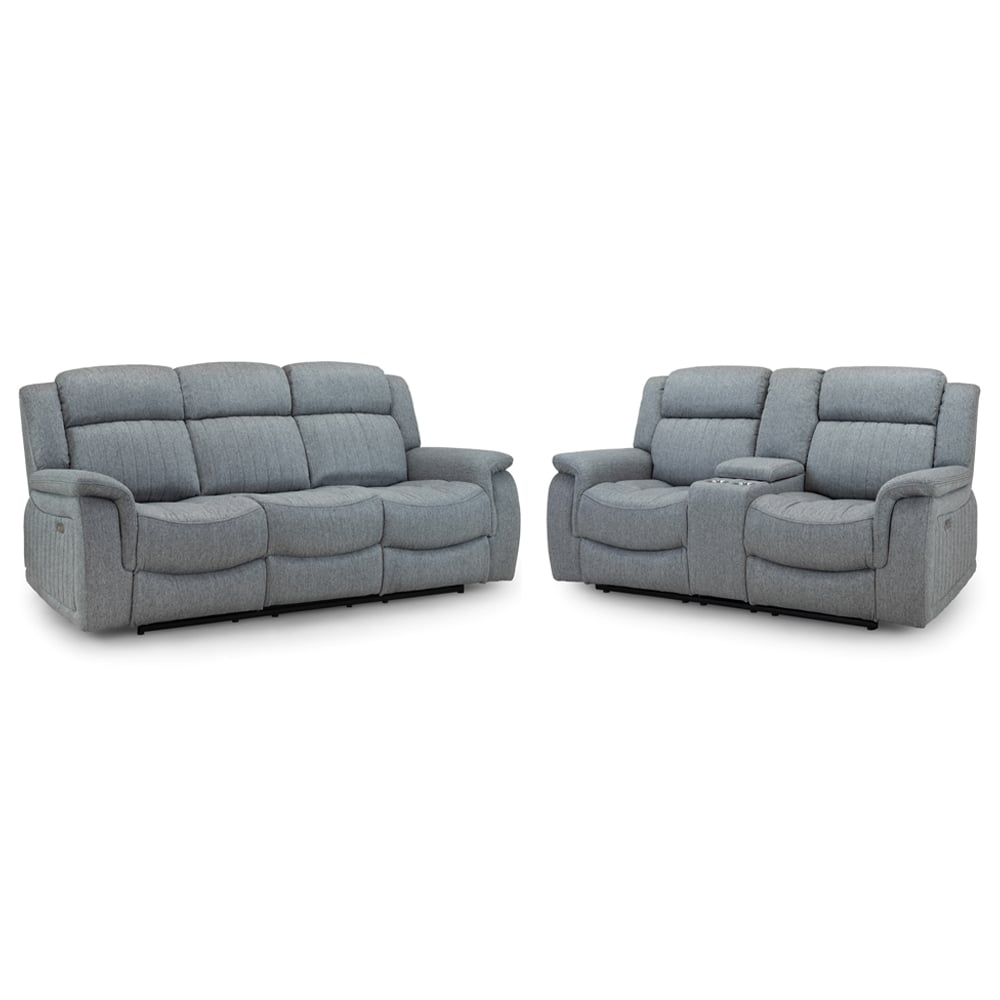Lindsay Fabric Electric Recliner 3+2 Seater Sofa Set In Grey