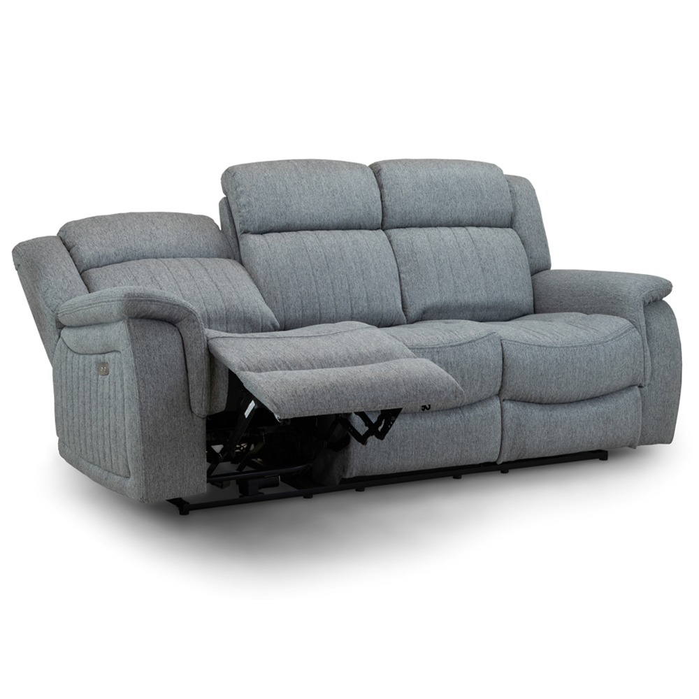 Lindsay Fabric Electric Recliner 3 Seater Sofa In Grey