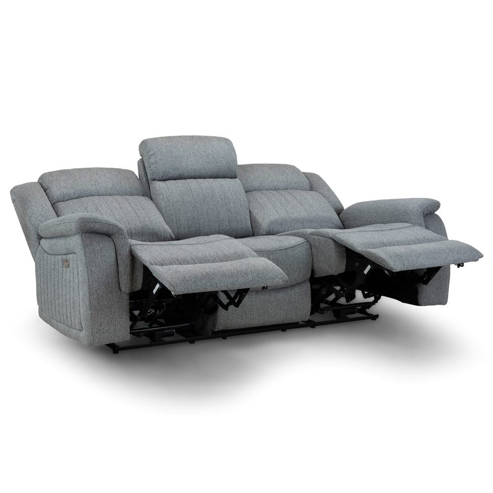 Lindsay Fabric Electric Recliner 3 Seater Sofa In Grey