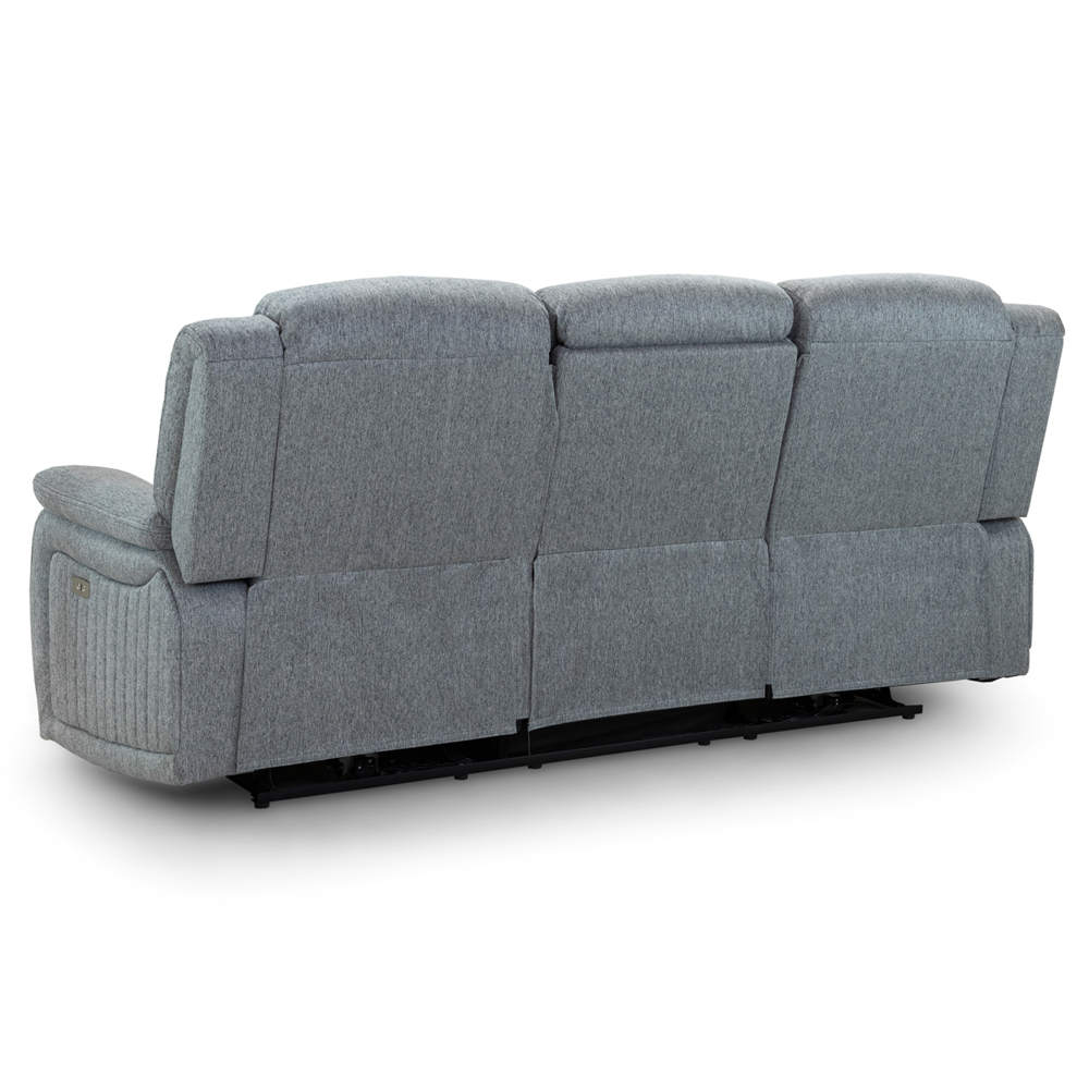 Lindsay Fabric Electric Recliner 3 Seater Sofa In Grey