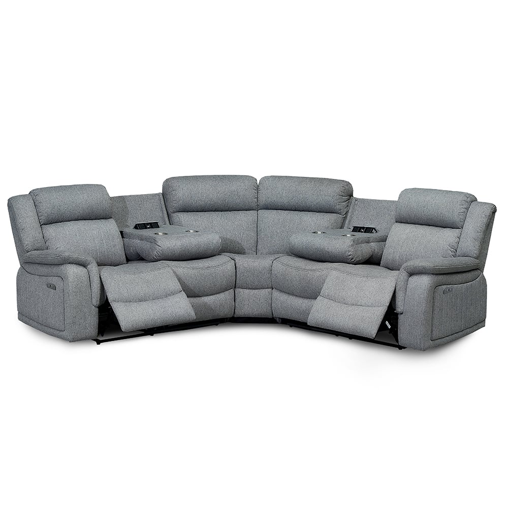 Lindsay Fabric Electric Recliner Large Corner Sofa In Grey
