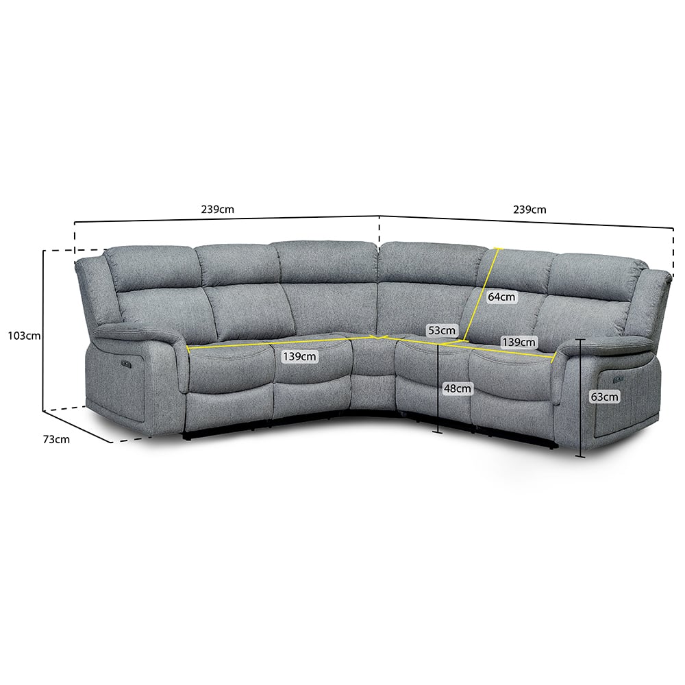 Lindsay Fabric Electric Recliner Large Corner Sofa In Grey