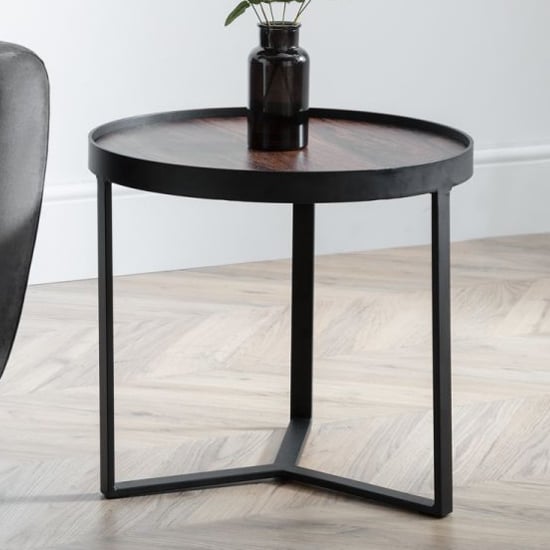 Product photograph of Lamis Wooden Lamp Table In Walnut With Black Metal Base from Furniture in Fashion