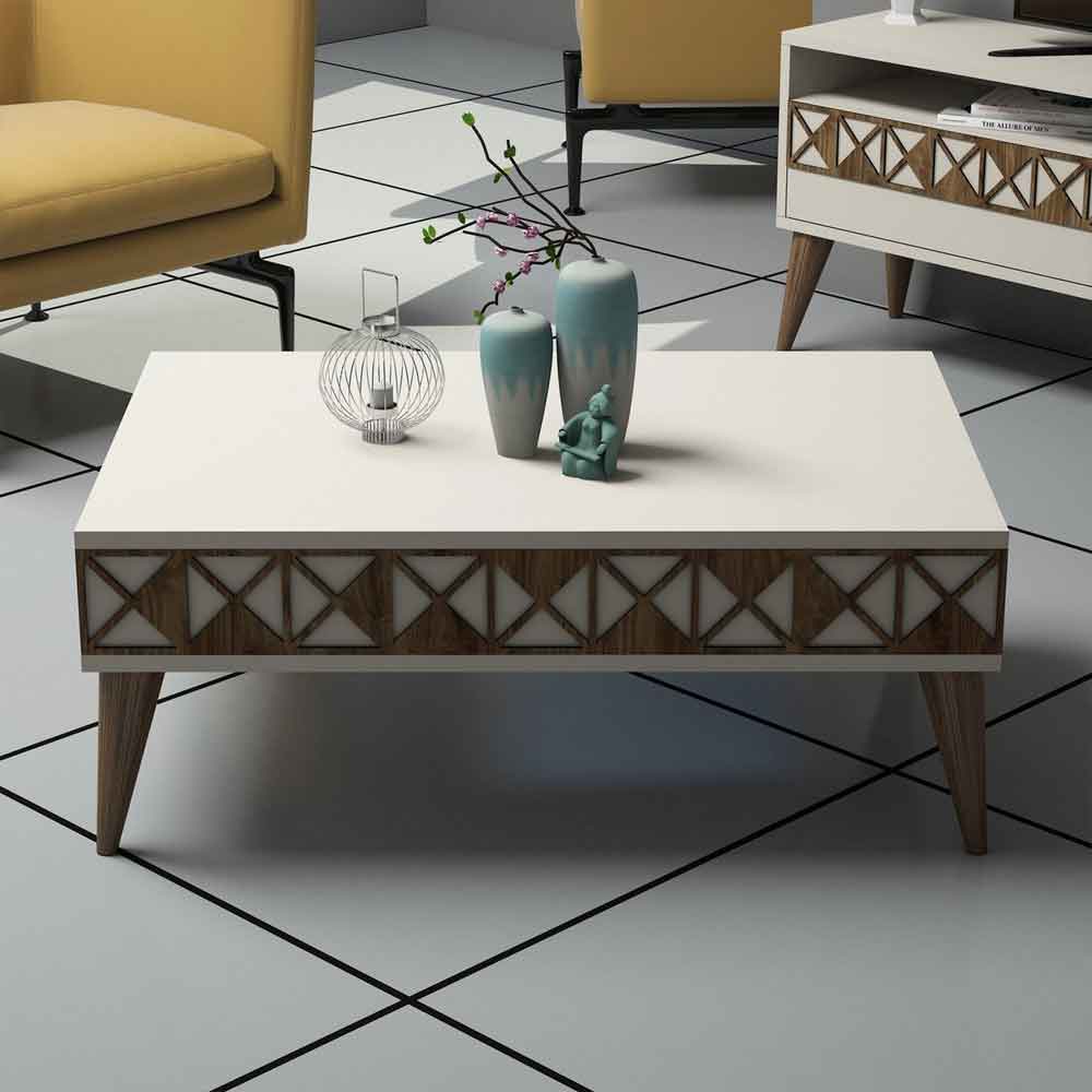 Line Wooden Coffee Table in Cream and Oak