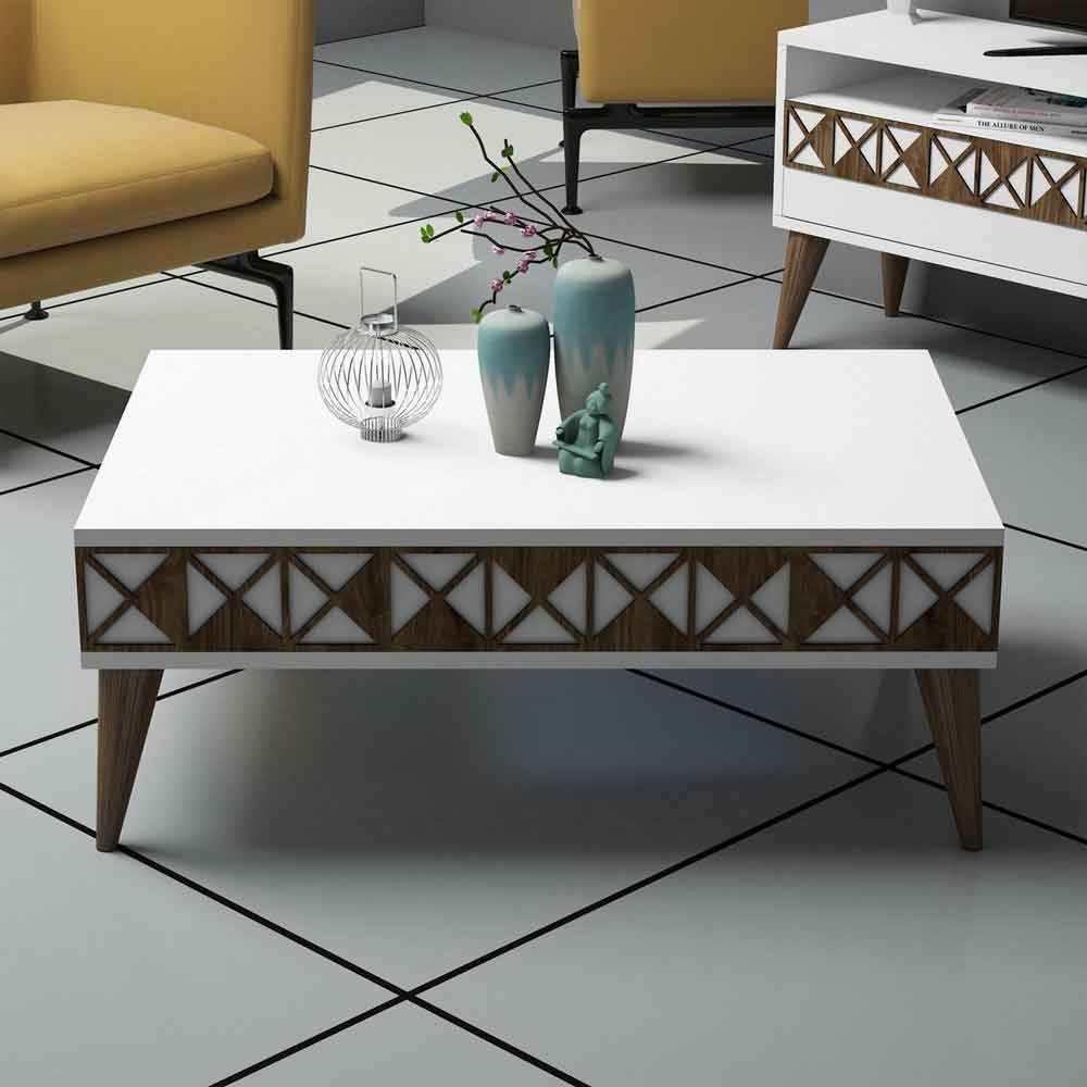 Line Wooden Coffee Table in White and Oak