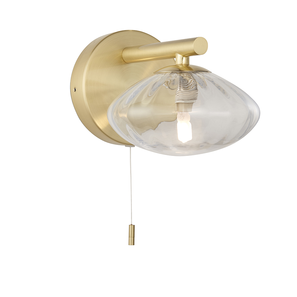 Linear Clear Ribbed Glass Shade Bathroom Wall Light In Brass