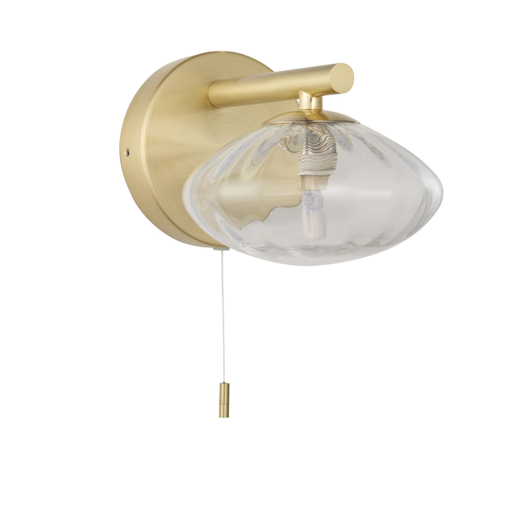 Linear Clear Ribbed Glass Shade Bathroom Wall Light In Brass
