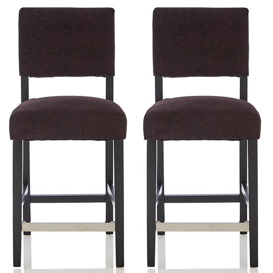 Linnot Aubergine Fabric Bar Stools With Black Legs In Pair