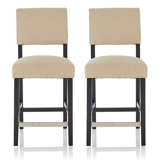 Linnot Cream Fabric Bar Stools With Black Legs In Pair