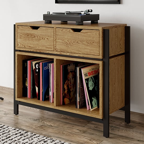 Product photograph of Linxi Wooden Turntable Stand With 2 Drawers In Oak from Furniture in Fashion