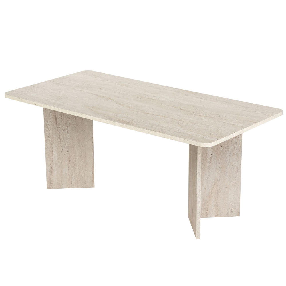 Linzor Rectangular Wooden Dining Table in Travertine Marble Effect