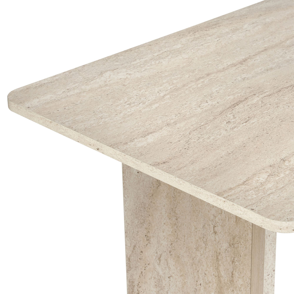Linzor Rectangular Wooden Dining Table in Travertine Marble Effect