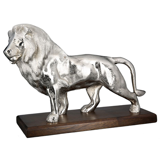 Read more about Lion aluminium sculpture in antique silver and dark brown